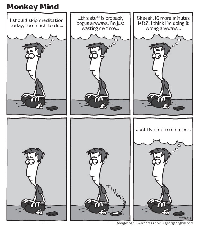 Meditation/yoga cartoon comic strip.